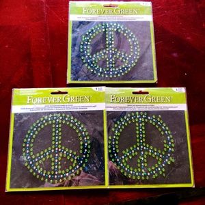 🗺️ Lot of 3 Hirschberg Schutz & Co Iron-On Rhinestones Peace Sign New in Pkg!